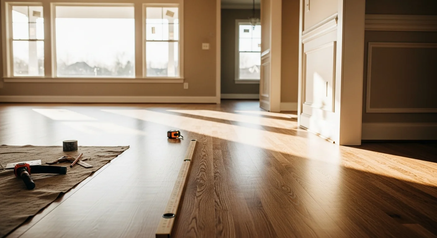 Home interior renovation showing flooring and finishing work