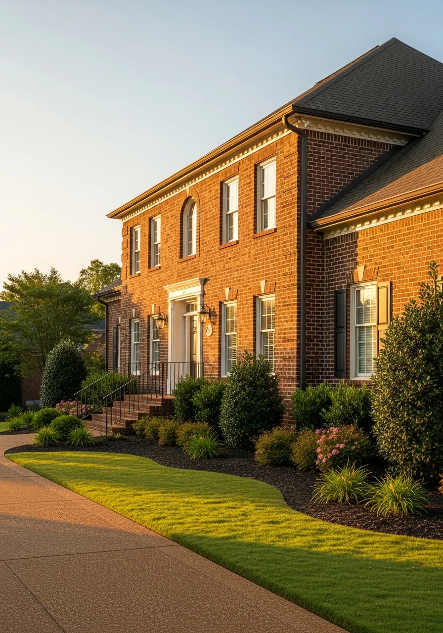 Close-up of a Murfreesboro home exterior showing quality construction and well-maintained grounds.